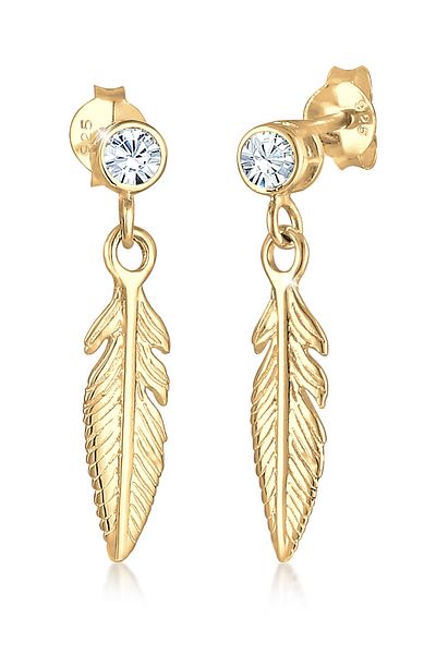 ELLI Ohrringe Feder Boho Hippi Kristal Silber