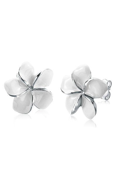 ELLI Ohrringe Frangipani Blüte Natur Blume Emaille 925 Silber