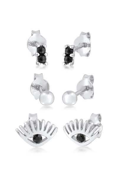ELLI Ohrringe Stecker Nazar Kugel Kristall 3'lü Set 925 Gümüş