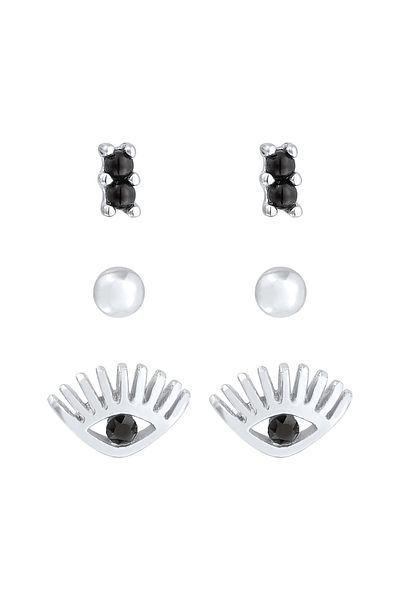 ELLI Ohrringe Stecker Nazar Kugel Kristall 3'lü Set 925 Gümüş