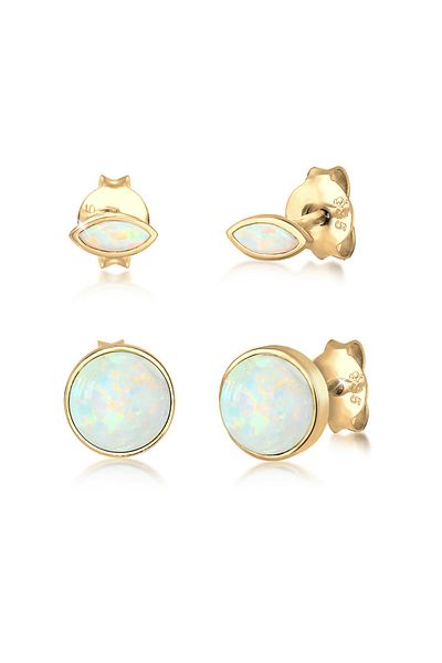 ELLI Ohrringe Stecker Set Marquise Kreis Opal Stein 925er Silber