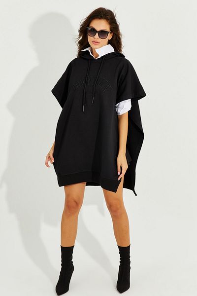 Cool & Sexy Woman's Black Hooded Sweat Poncho PP2436
