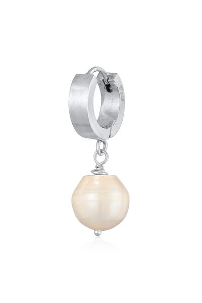 KUZZOI Ohrringe Herren Single Creole mit Perle 925 Sterling Silber