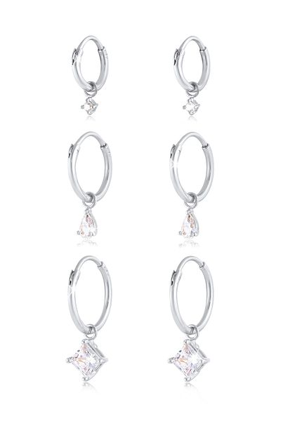 ELLI Ohrringe 3er Set Trio Creolen Einhänger Zirkonia 925 Silber