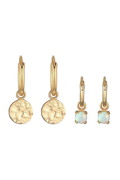 ELLI Ohrringe Creolen Plättchen Opal Edelstein 2'li Set 925 Gümüş