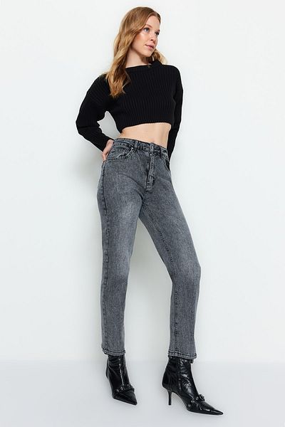 Trendyol Collection Gray High Waist Comfort Straight Jeans TWOAW24JE00097