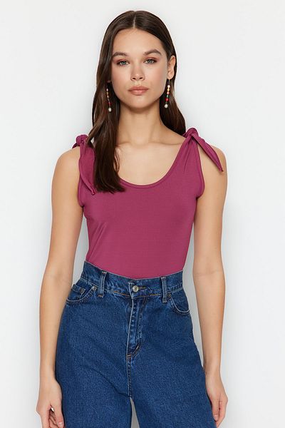 Trendyol Collection Fuchsia Tie Detailed Pool Collar Back Low-cut Knitted Body TWOSS23BD00088