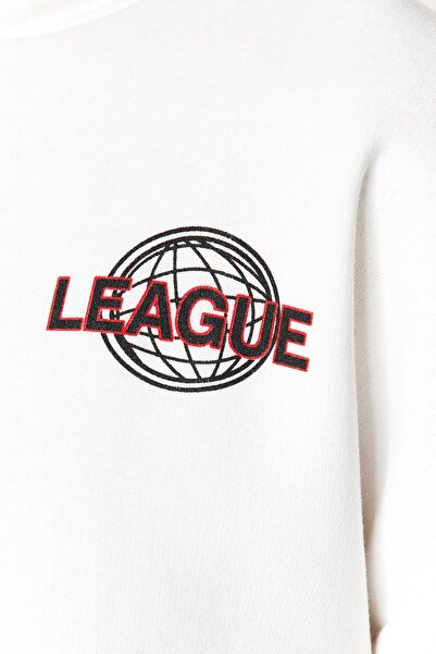 Trendyol Collection Ecru Back Print Detailní pletená mikina s kapucí