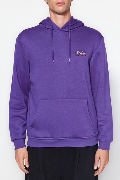 Trendyol Collection Lila minimal besticktes Fleece-Schnitt-Baumwoll-Sweatshirt – TMNAW24SW00096