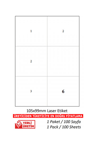 A1 Etiket PIA Laser Label tw-2303 100 A4 listova Laser Label 105 X 99 mm Veli...