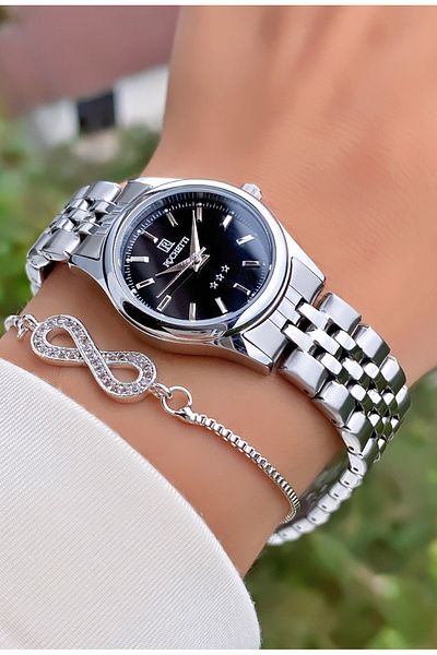 Sportive Rochetti Brand Silver Color Small Case Women's Wristwatch - with Bracelet Gift