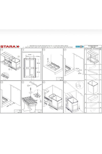 STARAX S-2391 TELESK. RAYLI PLASTİK GÖVDE ÇÖP KOVASI 16+1 LT