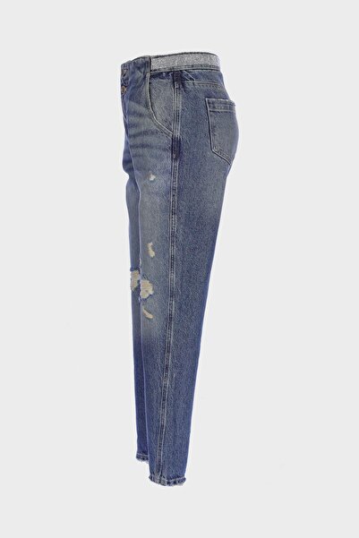 CROSS JEANS Ariana Dark Blue Tinted High Waist Patty Zippered Belt Jewelled Jean Trousers C 4525-133