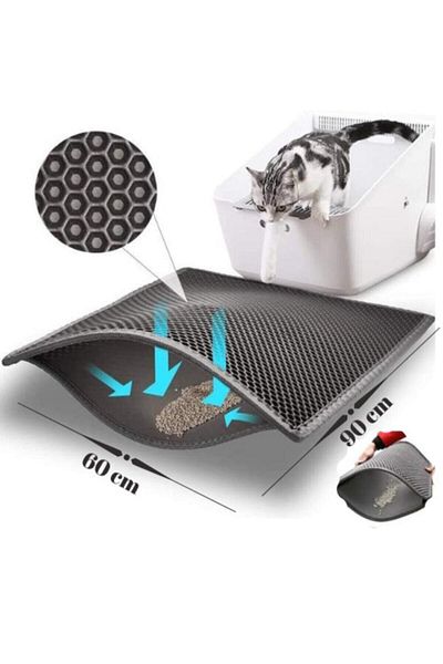 BYPET Large Size Cat Toilet Cat Litter Mat with Screen on the Front - gray 90 cm x 60 cm