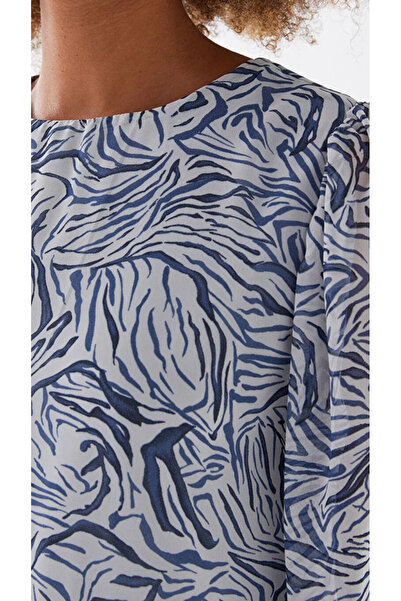 LC Waikiki Γυναικείο φόρεμα σιφόν με μακρυμάνικο στάμπα με λαιμόκοψη