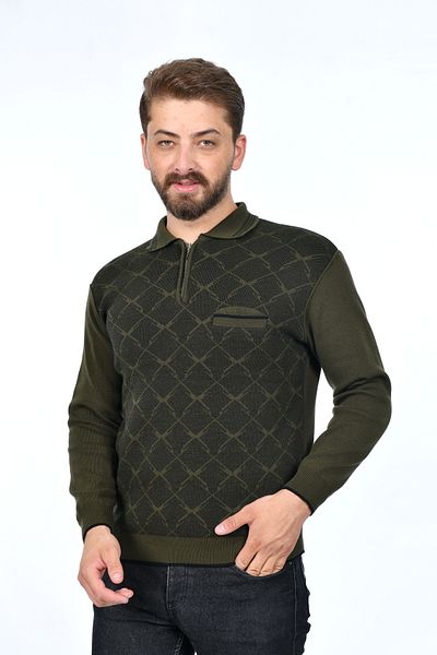Kamalı Men's Steel Knit Shirt Collar Pocket Zippered Polo Collar Non-Pilling Knitwear Winter Dad Sweater