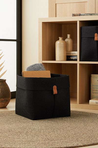 Ocean Home Textile 30x30x30 Черен филцов шкаф - органайзер за пране и играчки, сгъваем кош за съхранение