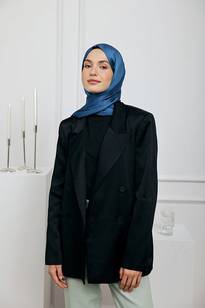 Modakaşmir Devore Satin Series Şal Saks Blue