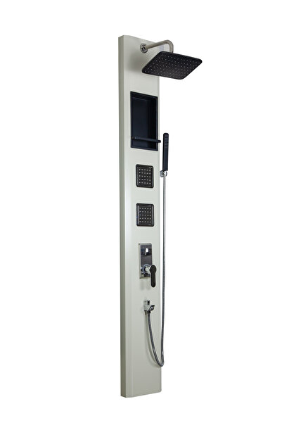 SAM BANYO Sam Tuna Krem Raflı Duş Seti ,180cm Raflı Masajlı Duş Robot Duş, Uzun Duş, Dikey Jakuzi