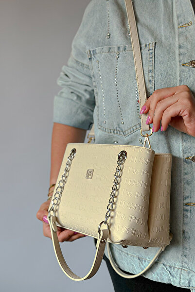 Just Polo حقيبة كتف نسائية بسلسلة نيكل متوسطة الحجم مكونة من 4 أقسام