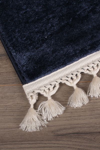 Bonny Home Relax Navy Blue 60x100 + 50x60 cm Σετ πατάκι μπάνιου με κρόσσια 2 τεμαχίων με γωνιακό Pompom με αντιολισθητική βάση