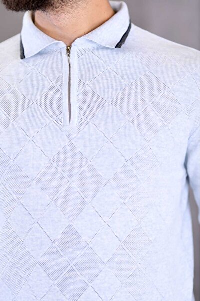 Kamalı Λευκό ανδρικό πλεκτό ατσάλινο πλεκτό μπροστινό πουκάμισο με γιακά με φερμουάρ Πόλο λαιμόκοψη Πλεκτό χειμωνιάτικο πουλόβερ