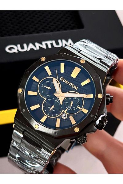 Quantum Qut.113 Quantum 10 Atm Waterproof Steel Cord Black Dial Men's Wrist Watch+Natural Stone Bracelet