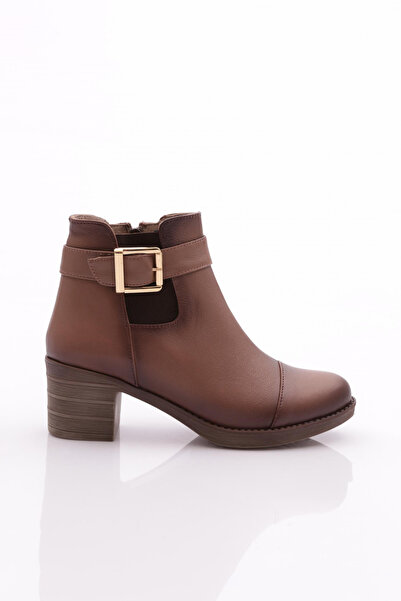 DGN Walnut Patterned Women's Heeled Boots - Genuine Leather 96653294
