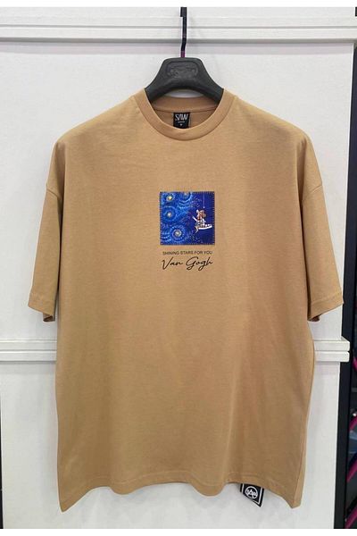 Saw Urbanity VINCENT VAN GOGH WORK "STARS SHINE FOR YOU" THEMED, EMBROIDERY EMBROIDERY OVERSIZE TSHIRT