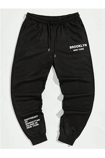 Altamira Pánské černé tepláky Brooklyn s potiskem