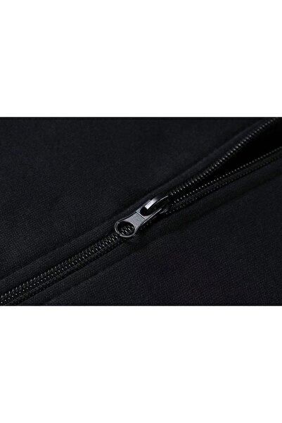 Touz I Love Me Printed Oversize Zippered Black Unisex Hooded Cardigan