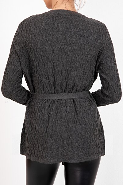 trikobis WOMEN KNITTED DETAILED WOOL KNITWEAR CARDIGAN