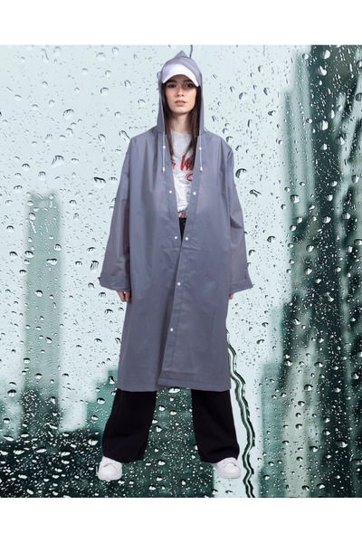 Shopiolog Жіночий Чоловічий Унісекс Дощовик з капюшоном на кнопках Eva Чорний Дощовик