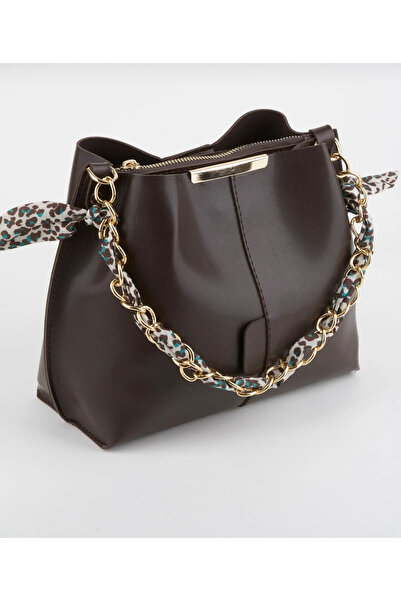 3 compartment Brown crossbody and shoulder bag with scarf