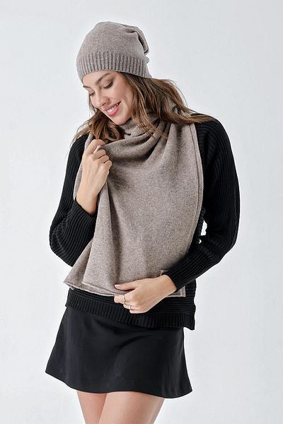 CHUBA Women's Melange Soft Cuff Scarf Beanie Set Light Brown 23W505