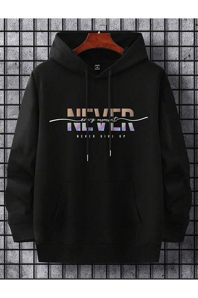 ALİKA Black Never Hooded Oversize Sweatshirt