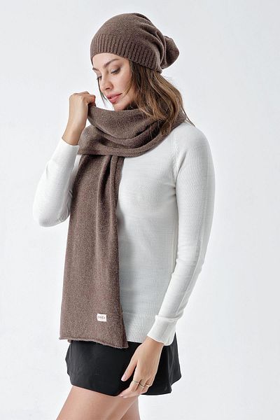 CHUBA Women's Melange Soft Cuff Scarf Beanie Set Brown 23W505