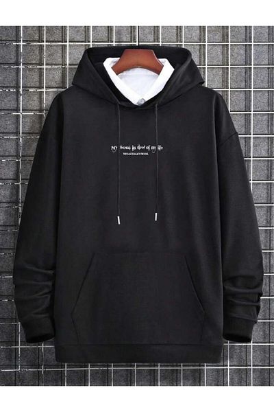 ALİKA Black My Soul Is Hooded Oversized Sweatshirt
