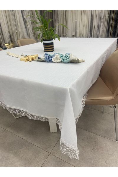stay home Față de masă cu sclipici cu dantelă, albă