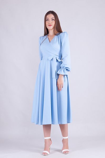 NO48 Rochie cu mâneci cu mâneci cu mâneci cu mâneci lungi cu mâneci lungi, cu sârcuri, cu curea, cu guler dublu, albastru baby