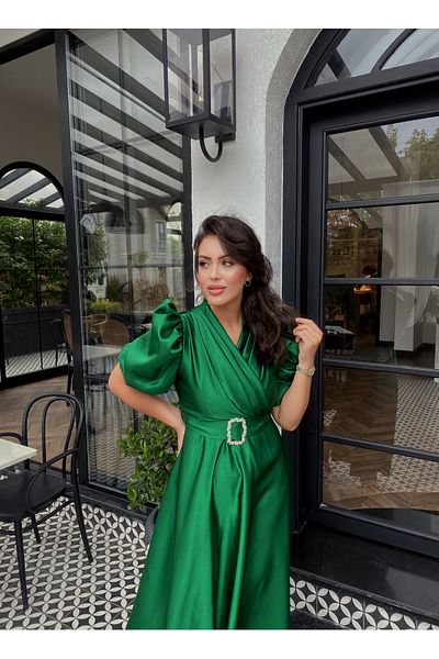 BAHARYAMAÇLI Rochie Lavin de damă, lungă, verde, cu mânecă cu balon