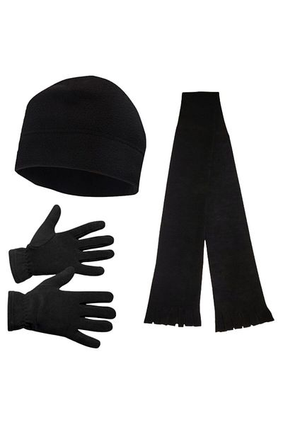 AXE SPORTSWEAR Men's Black Winter Thermal Fleece Gloves - Fleece Beanie - Fleece Scarf 3-Piece Winter Set