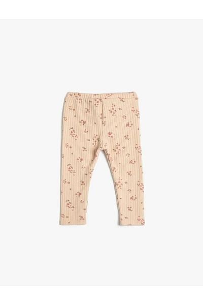 Koton Leggings cu flori pentru fetiță din bumbac nervurat cu talie elastică