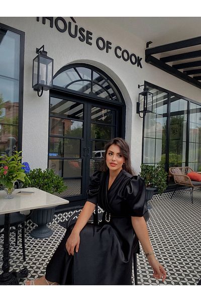 BAHARYAMAÇLI Women's Long Black Balloon Sleeve Lavin Dress