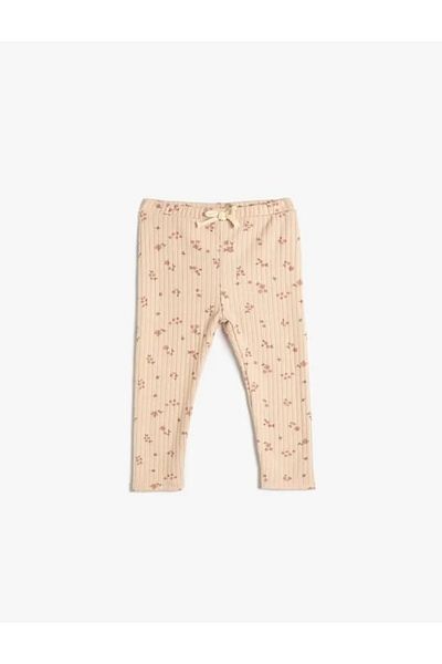 Koton Leggings cu flori pentru fetiță din bumbac nervurat cu talie elastică