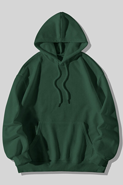MELADYAN 3 Thread Thick Fluffy Unprinted Green Unisex Kangaroo Pocket Hooded ...