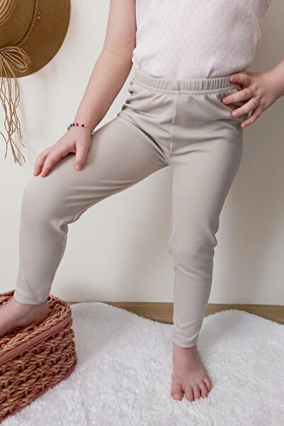 VİP BERA TEKSTİL Çocuk Bej Yüksek Bel Fitilli Likralı Tayt