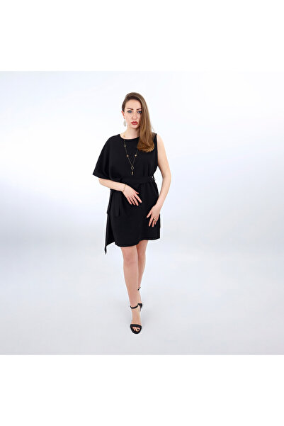 tek kollu oversize krep elbise