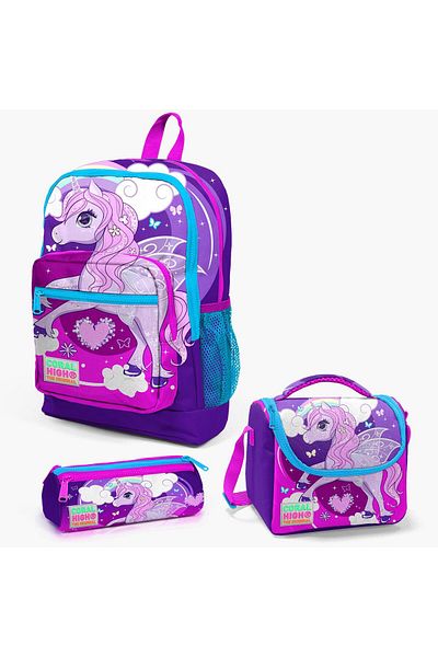 Yaygan Coral High Kids - Purple Pink Unicorn Patterned 3-Piece School Bag 23708