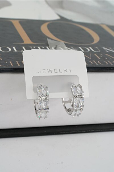 By Zeyna Aksesuar Kadın Vip Seri Baget Zirkon Taşlı Halka Model Klipsli 2'li Set Küpe